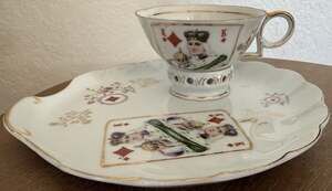 Vintage Queen Anne Lady Luck Teacup & Saucer Playing Cards King Of Diamonds